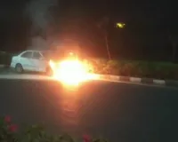 चलती गाड़ी में लगी आग, चाचा-भतीजे ने कूद कर बचाई जान