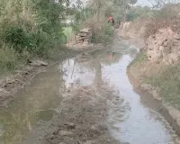 सिंचाई के दौरान खेतों के रास्ते में भरा पानी, किसानों को हो रही परेशानी