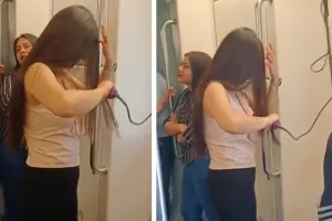 मेट्रो में लड़की ने बालों को किया स्ट्रेट, वीडियो वायरल, यूजर बोले- डेट पर जाने के लिए लेट हो रही होगी