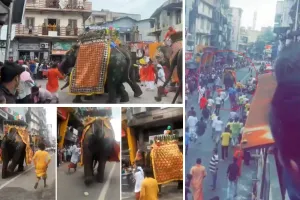 गुजरात में रथ यात्रा के दौरान हाथी बेकाबू : भीड़ में अफरा-तफरी, 2 लोग घायल 