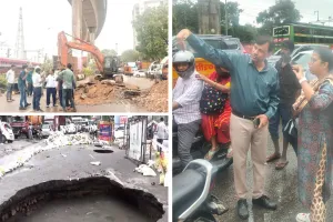 हसनपुरा पुलिया के पास धंसी सड़क : निगम सक्रिय, सीवर लाइन डालने का कार्य शुरू