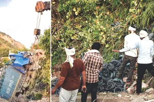 मिनी ट्रक का ब्रेक फेल, खाई में गिरा, घायल चालक-खलासी का चल रहा इलाज