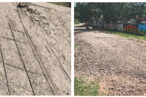 मुंडला हरिगढ़ सड़क खस्ताहाल : पुलिया पर निकले सरिए, सड़क का डामर उखड़ा; फैली गिट्टी से हादसे का अंदेशा