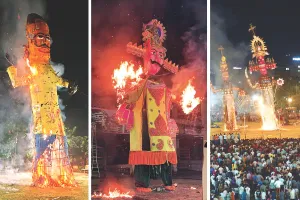 अहंकार के प्रतीक रावण के पुतले को फूंका : ‘अन्याय पर न्याय’ की जीत का दिया संदेश, 51 फीट का रावण बारिश में भीगने से कई जगह से फट गया कागज 