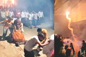 केकड़ी में फिर अंगारों की होली : घास भैरू की सवारी में युवाओं ने एक-दूसरे पर फेंके सुलगते पटाखे, पुलिसकर्मी समेत 250 से अधिक घायल