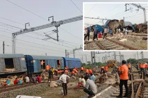 रेलवे ट्रैक पर बॉलीवुड का एक्शन सीन जीवंत : चावल से भरी मालगाड़ी खिलौने जैसे ढेर में तब्दील, सांड को बचाने के चक्कर में एक-दूसरे पर चढ़े डिब्बे