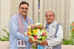 मध्य प्रदेश विधानसभा अध्यक्ष नरेन्द्र सिंह तोमर की मुख्यमंत्री भजनलाल शर्मा से शिष्टाचार भेंट, राजस्थान की प्रगति के लिए दीं शुभकामनाएं