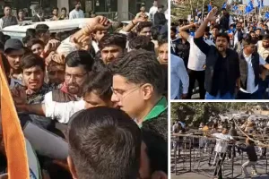 अरावली बचाओ–भविष्य बचाओ : NSUI का जयपुर में पैदल मार्च, गवर्नमेंट हॉस्टल चौराहे पर पुलिस ने रोका