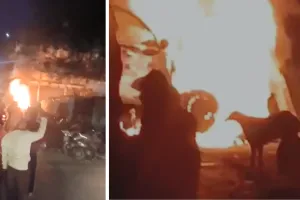 जयपुर के ईदगाह इलाके में नशे में ड्राइविंग से बड़ा हादसा : कार खंभे से टकराई, भीषण आग में बाइक भी जली