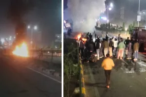 सवारी लेकर निकली टैक्सी कार बनी आग का गोला : चालक की समझादारी से बची सवारी की जान, सड़क पर लगा लंबा जाम
