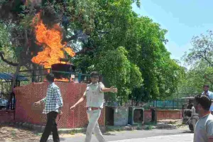 SMS मेडिकल कॉलेज के बाहर ट्रांसफार्मर में लगी आग, फायर ब्रिगेड ने कड़ी मशक्कत के बाद पाया काबू 