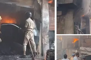 जयपुर के संजय मार्केट में टायर गोदाम में भीषण आग, चार मंजिला इमारत में मची अफरा-तफरी 