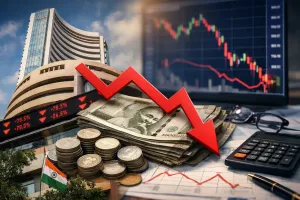 रुपये पर जारी दबाव के बीच घरेलू शेयर बाजारों में गिरावट : सेंसेक्स 77,094 अंक पर खुला, इन कंपनियों में दिखेगा एक्शन