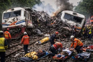 इंडोनेशिया में भीषण हादसा : दो ट्रेनों की टक्कर में 7 लोगों की दर्दनाक मौत ; 81 अन्य घायल , बचाव और राहत कार्य जारी