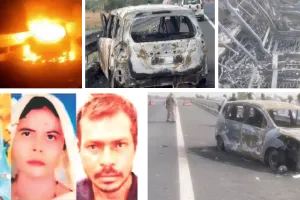 चलती कार बनी आग का गोला : एक ही परिवार के पांच लोग जिंदा जले, शव पूरी तरह कंकाल में तब्दील
