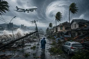 जापान में तूफान जोंगमी ने मचाई तबाही : मूसलाधार बारिश और तेज हवाओं से 60 हजार घरों की बत्ती गुल, अंतरराष्ट्रीय और घरेलू उड़ानें रद्द 
