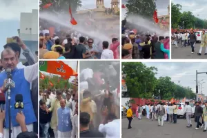 जयपुर में भाजपा-कांग्रेस आमने-सामने, पुलिस से धक्का-मुक्की के बीच वाटर कैनन का इस्तेमाल