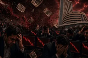 गुस्से से लाल हुआ शेयर बाजार: सेंसेक्स 1,200 अंक से ज्यादा टूटा, निवेशकों को करोड़ों रूपए स्वाहा