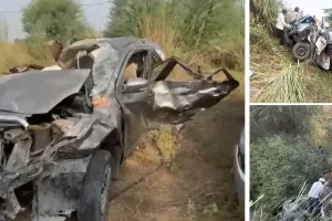 खाटूश्यामजी के दर्शन कर लौट रहे थे 6 दोस्त : टायर फटा और खाई में कार, 4 लोगों की मौत