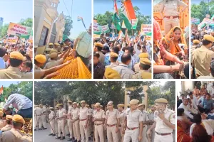 पुलिस कमिश्नरेट के सामने बड़ी संख्या में कांग्रेसी पहुंचे, पुलिस से टकराव के हालात