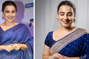 नवरात्रि के चौथे दिन विद्या बालन का शाही अवतार, रॉयल ब्लू साड़ी में छाईं अभिनेत्री