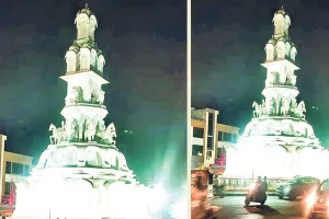 फोकस लाइटों से रोशन किए जा रहे चौराहे