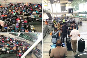 हीथ्रो एयरपोर्ट पर यात्रियों के सूटकेस का लगा ढ़ेर